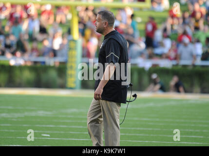 Settembre 23, 2017: .Baylor Bears head coach MATT RHULE fired up durante la prima metà del NCAA Football gioco tra il Baylor orsi e l'unità organizzativa Sooners a McLane Stadium di Waco, Texas. Matthew Lynch/CSM Foto Stock