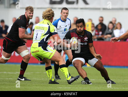 Saraceni' billy vunipola in azione durante la aviva premiership corrispondono a barnet copthall, Londra. press association foto. picture Data: sabato 23 settembre, 2017. vedere pa storia rugbyu saraceni. Photo credit dovrebbe leggere: mark kerton/pa filo. restrizioni: solo uso editoriale. uso non commerciale. Foto Stock