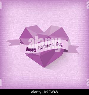 Felice Festa della mamma con viola origami cuore Illustrazione Vettoriale