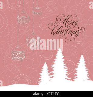 Merry Christmas card con alberi di Natale e le sfere Illustrazione Vettoriale