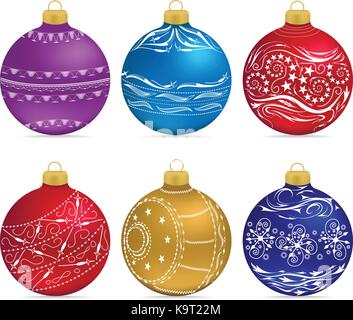 Set di palle di Natale su sfondo bianco Illustrazione Vettoriale