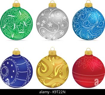 Set di palle di Natale su sfondo bianco Illustrazione Vettoriale