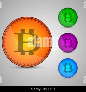 Illustrazione vettoriale di differenti chip colorati con bitcoin segno dentro Illustrazione Vettoriale