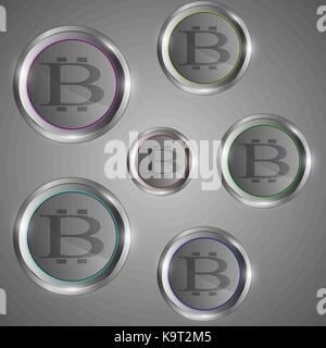 Illustrazione vettoriale di differenti cerchio colorato bitcoin cryptocurrency logo. Illustrazione Vettoriale