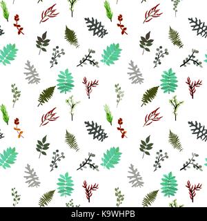 Elementi tropicali: agonis, eucalipto, annona, balata, zamiokulkas, cissus. seamless pattern. illustrazione vettoriale. Illustrazione Vettoriale