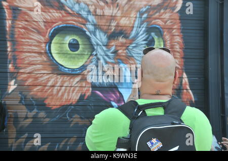 Houston, Texas degli Stati Uniti d'America. 23 Sep, 2017. Un visitatore ammira un dipinto durante il 'Meeting di stili houston graffiti dei festival in Houston Texas degli stati uniti, sept. 23, 2017. Credito: liu liwei/xinhua/alamy live news Foto Stock