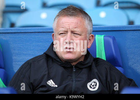 CHRIS WILDER SHEFFIELD UNITED FC MANAGER SHEFFIELD UNITED FC MANAGER HILLSBOROUGH SHEFFIELD INGHILTERRA 24 Settembre 2017 Foto Stock