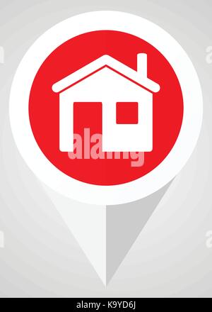 Casa icona Vettore. Il bianco e il rosso del puntatore sul web in formato eps 10 per webdesign e le applicazioni dello smartphone. Illustrazione Vettoriale