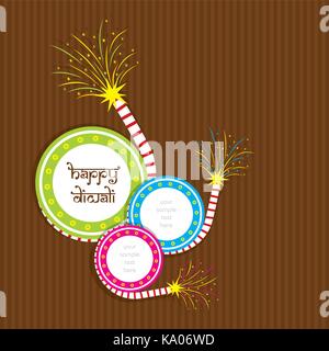 Un bellissimo biglietto di auguri con colorati craker, indiano diwali festival celebrazione del design Illustrazione Vettoriale