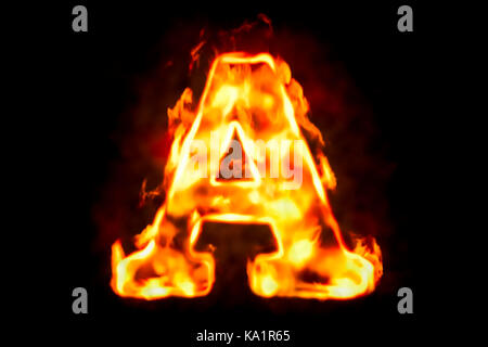 Fire lettera a della fiamma di fuoco luce, 3d rendering isolati su sfondo nero Foto Stock