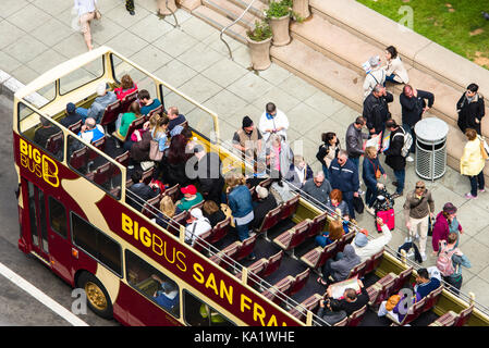Big Bus open-top tour bus, Union Square di San Francisco Foto Stock