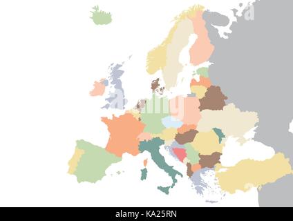 Colorato continente Europa mappa. Illustrazione Vettoriale Illustrazione Vettoriale