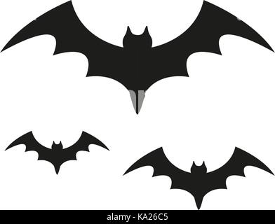 Bat silhouette nera icona. isolato su sfondo bianco. Il concetto di halloween. scary flittermouse. illustrazione vettoriale. Illustrazione Vettoriale