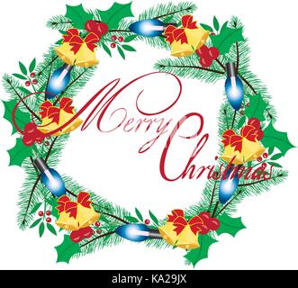 Illustrazione vettoriale della ghirlanda di Natale con le luci di Natale. vacanze sfondo. Illustrazione Vettoriale