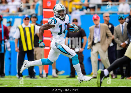 Carolina Panthers wide receiver Samuel Curtis (10) durante la NFL partita di calcio tra New Orleans Saints e Carolina Panthers domenica 24 settembre, 2017 a Charlotte, NC. Giacobbe Kupferman/CSM Foto Stock