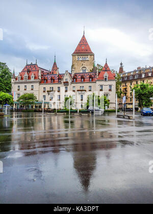 Lausanne Ouchy cityscape, hotel chateau d'Ouchy, Losanna, Svizzera, Europa Foto Stock