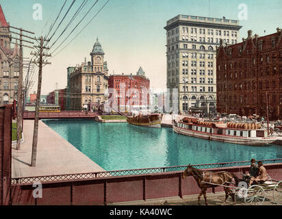 Canale Erie a Salina Street, Syracuse, New York, circa 1900 Foto Stock