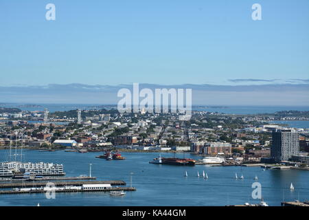 Una vista del porto di Boston e east boston visto da sopra. Foto Stock