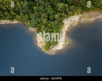 Vista panoramica di verdi alberi lungo la riva del lago thirlmere, parco nazionale del distretto dei laghi, cumbria, Inghilterra Foto Stock