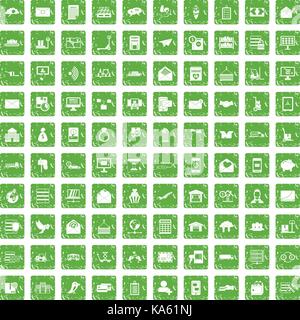 100 Servizio postale set di icone grunge green Illustrazione Vettoriale