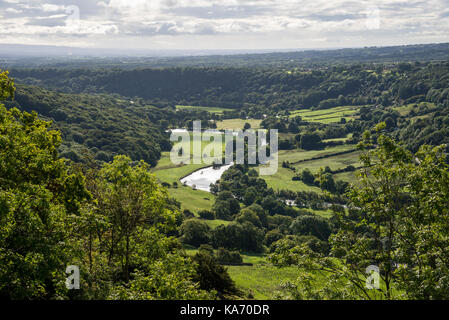 Il fiume Swale visto dalla cicatrice Whitcliff vicino a Richmond, North Yorkshire, Inghilterra. Foto Stock