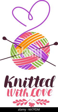 Maglia maglia logo o etichetta. a maglia con amore, lettering. illustrazione vettoriale Illustrazione Vettoriale
