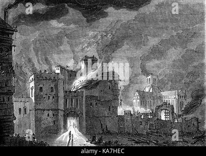 NEWGATE, LONDRA, distrutta dal Grande incendio di Londra nel 1666 Foto Stock