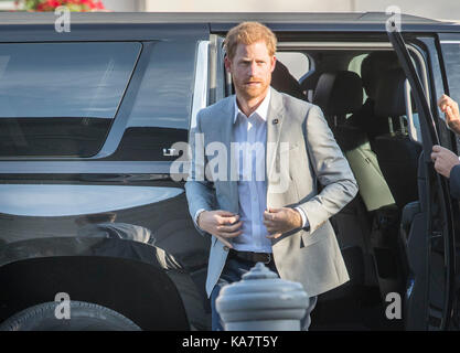 Il principe Harry arriva per la Canadian Institute per militari e il veterano la ricerca sanitaria (cimvhr) conferenza presso il centro beanfield a Toronto in Canada. Foto Stock