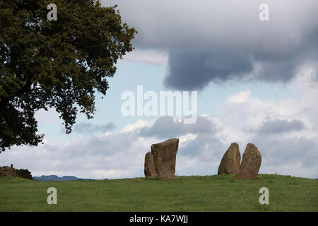 9 cerchio di pietre a Harthill Moor vicino Elton nel Derbyshire Parco Nazionale di Peak District Foto Stock