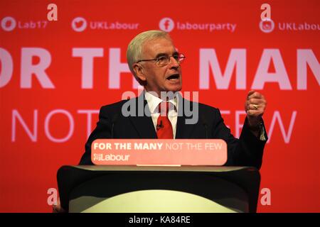 Brighton, Regno Unito. 25 Settembre 2017. Conferenza del Partito del lavoro ombra Cancelliere dello scacchiere Discorso 2017 Credit: Rupert Rivett/Alamy Live News Foto Stock