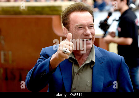 San Sebastian, Spagna. 25 Settembre 2017. Arnold Schwarzenegger è visto arrivare al 65 ° San Sebastian Film Festival il 25 settembre 2017 a San Sebastian, Spagna. Credit: Geisler-Fotopress/Alamy Live News Foto Stock