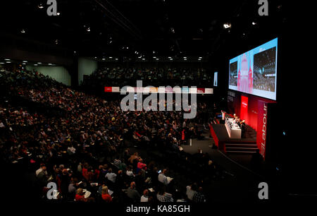 Brighton. Xxv Sep, 2017. Foto scattata su sept. 25, 2017 mostra la vista generale del partito laburista conferenza annuale in Brighton, Gran Bretagna. Credito: han yan/xinhua/alamy live news Foto Stock