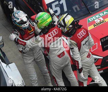 24.09.2017, Red Bull Ring, Spielberg, dtm 2017, 16.lauf red bull ring,22.09.-24.09.2017 , im Bild sieger rene rast (deu#33) Audi Sport Team Rosberg, auto bild motorsport Audi RS 5 dtm, 2.platz für Mike Rockenfeller (deu#99) Audi Sport Team Phoenix, schaeffler Audi RS 5 dtm , 3.platz für Nico Müller (Ch#51) Audi Sport Team Abt Sportsline, playboy Audi RS 5 dtm foto: cronos/hasan bratic Foto Stock