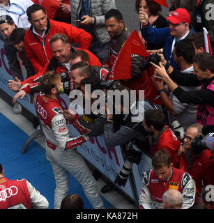 24.09.2017, Red Bull Ring, Spielberg, dtm 2017, 16.lauf red bull ring,22.09.-24.09.2017 , im Bild sieger rene rast (deu#33) Audi Sport Team Rosberg, auto bild motorsport Audi RS 5 dtm, 2.platz für Mike Rockenfeller (deu#99) Audi Sport Team Phoenix, schaeffler Audi RS 5 dtm , 3.platz für Nico Müller (Ch#51) Audi Sport Team Abt Sportsline, playboy Audi RS 5 dtm foto: cronos/hasan bratic Foto Stock