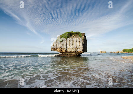 Rara e insolita formazione cloud su Bathsheba Rock sulla costa est di Barbados Foto Stock