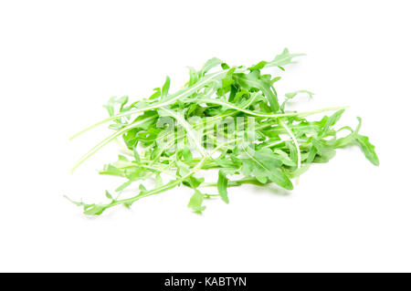 Fresche foglie di rucola su sfondo bianco Foto Stock