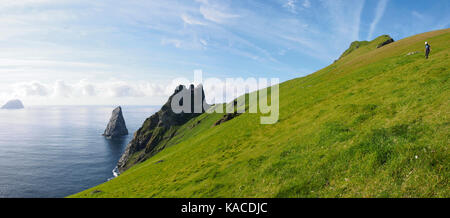 Ripidi pendii erbosi di Boreray, St Kilda, Scozia Foto Stock