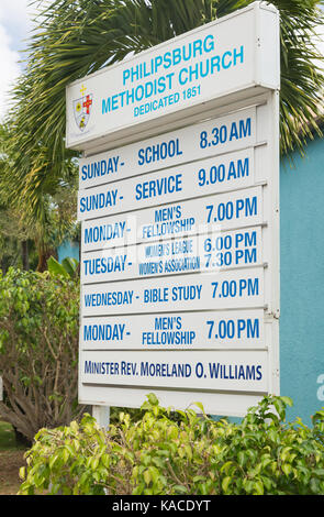 Segno di Philipsburg chiesa metodista, St Maarten Foto Stock