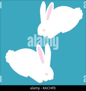 Conigli bianchi, cute bunny su sfondo blu. Felice Pasqua design. illustrazione vettoriale. Illustrazione Vettoriale