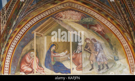 Renaissance affresco raffigurante una scena della natività a Natale, nella collegiata di san gimignano, Italia. Foto Stock