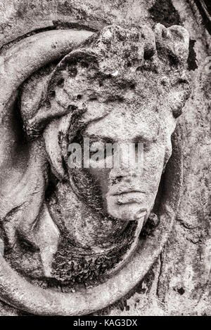 Sculture in pietra sulla parete esterna di Bagdale Hall, Whitby, Regno Unito Foto Stock