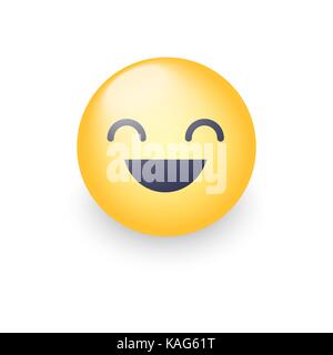 Giallo divertente cartone animato gli Emoji faccia con il sorriso e chiudere gli occhi. vettore di cute emoticon felice. realistico SMILEY ride con la bocca aperta. Illustrazione Vettoriale