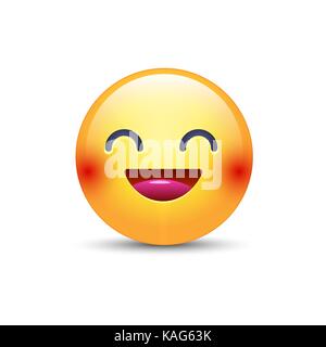 Giallo divertente cartone animato gli Emoji faccia con il sorriso e chiudere gli occhi. vettore di cute emoticon felice. realistico SMILEY ride con la bocca aperta. Illustrazione Vettoriale