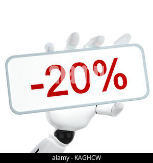 La mano robotica di tenere una piastra con il segno "-10%' Foto Stock