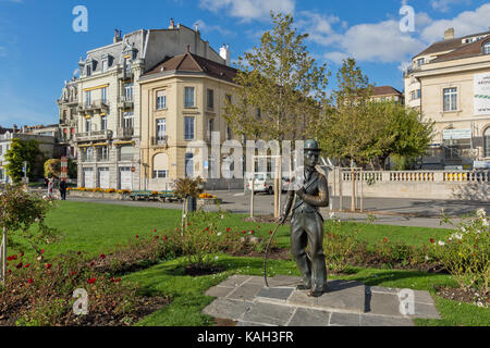 Città di Vevey e un monumento di charlie chaplin, canton Vaud, Svizzera Foto Stock