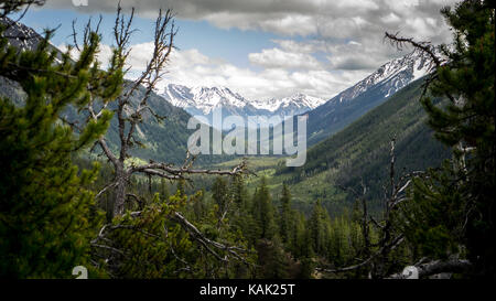 Vista da leckie Creek Valley verso il dickson e bendor gamme (sud chilcotin mountain Park, British Columbia, Canada). Foto Stock