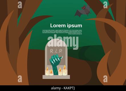 Crescente a mano da grave happy Halloween scary banner Decorazione di vacanza Illustrazione Vettoriale