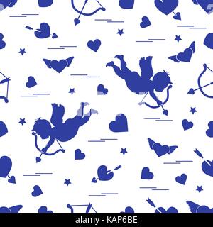 Carino seamless pattern con cupido spara una prua e cuori. amore simbolo. design per banner, poster o di stampa. Illustrazione Vettoriale