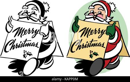 Babbo Natale con un sandwich board segno che legge Buon Natale Illustrazione Vettoriale