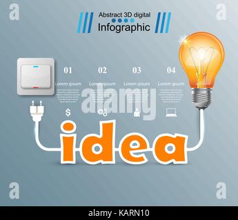 Lampadina, interruttore luci, on, off, idea Una infografica Illustrazione Vettoriale